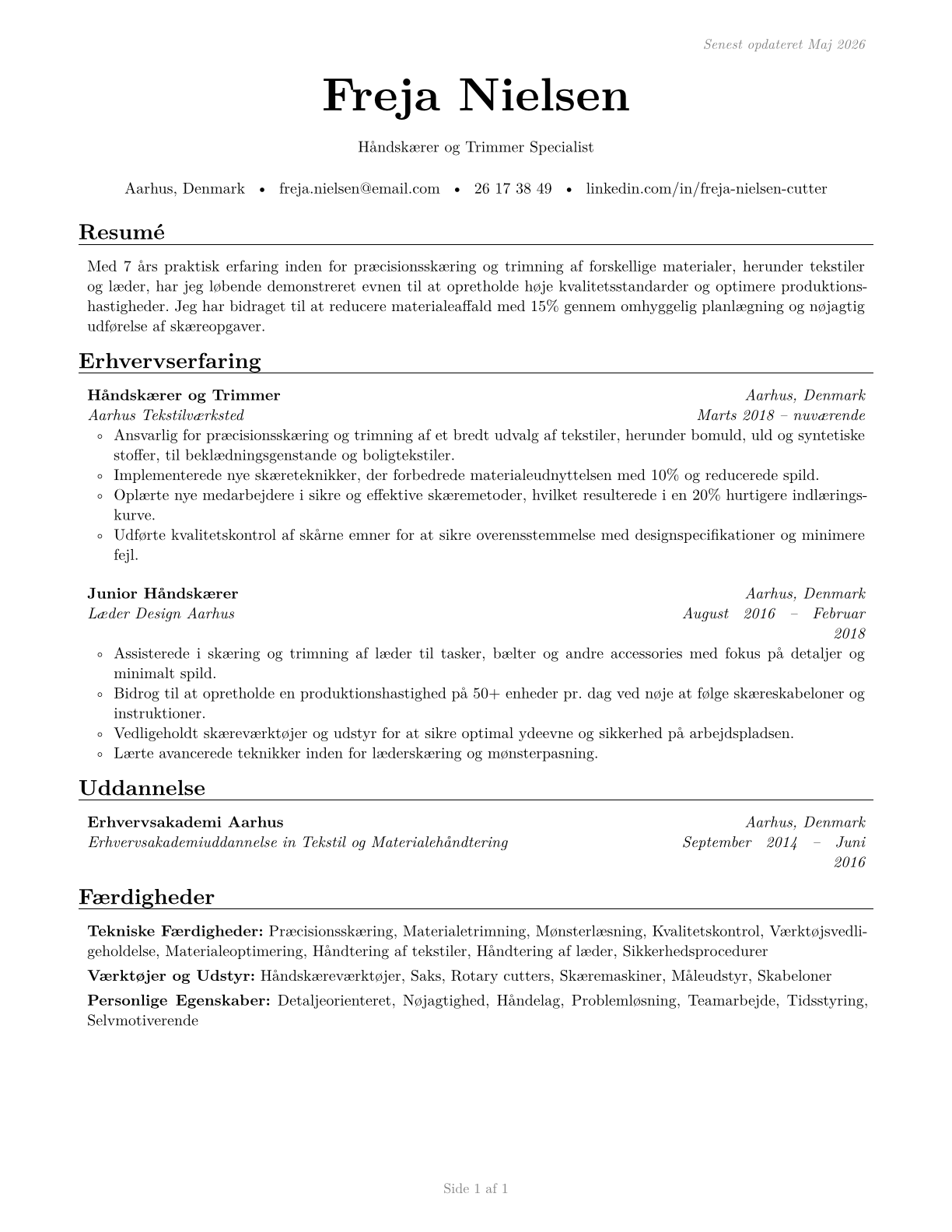 Cutters and Trimmers, Hand CV in Danish — page 1