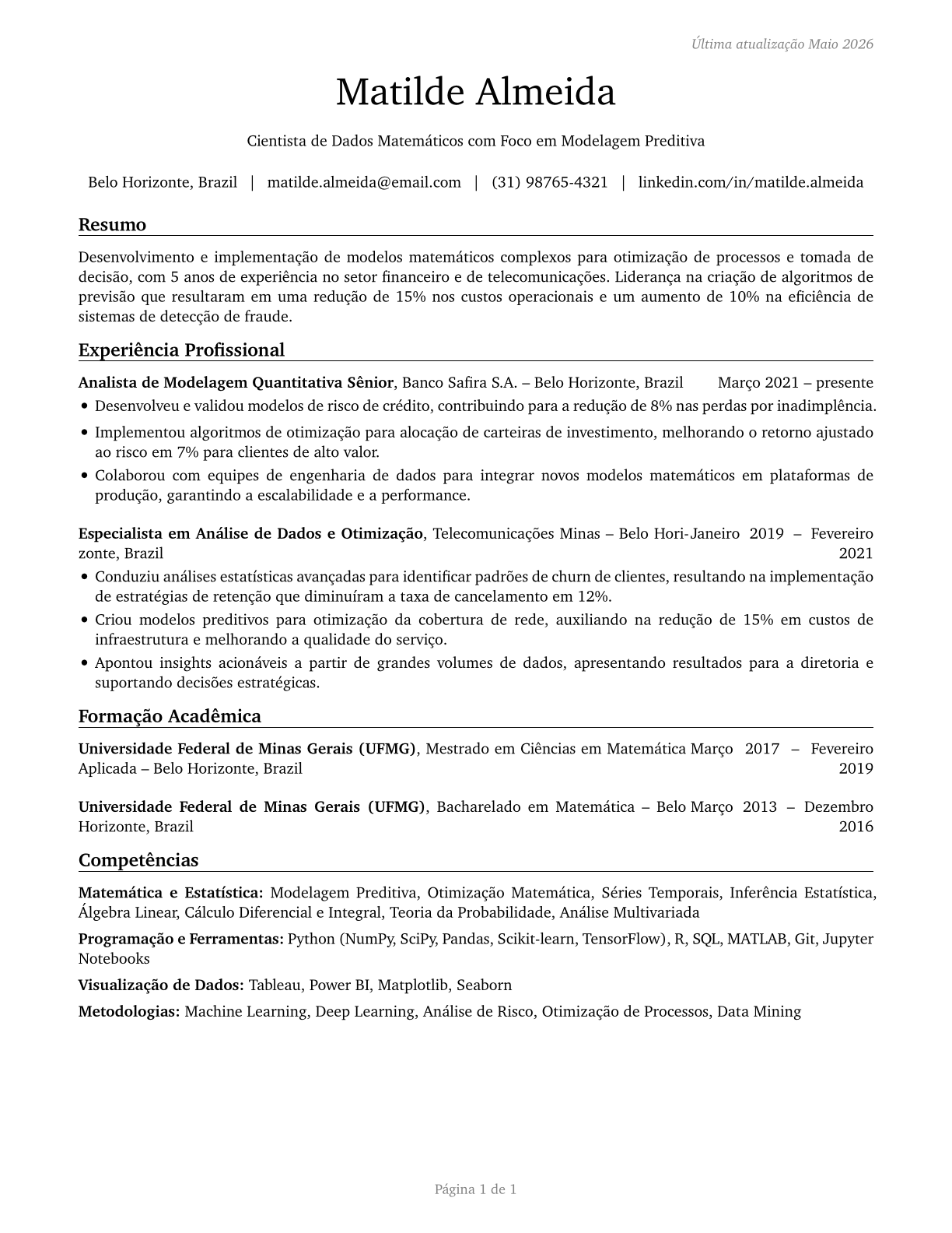 Mathematical Science Occupations, All Other CV in Portuguese — page 1