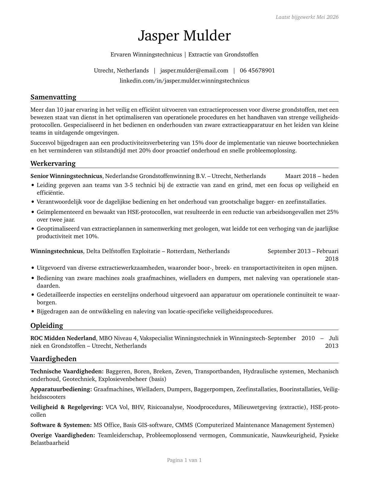 Extraction Workers, All Other CV in Dutch — page 1