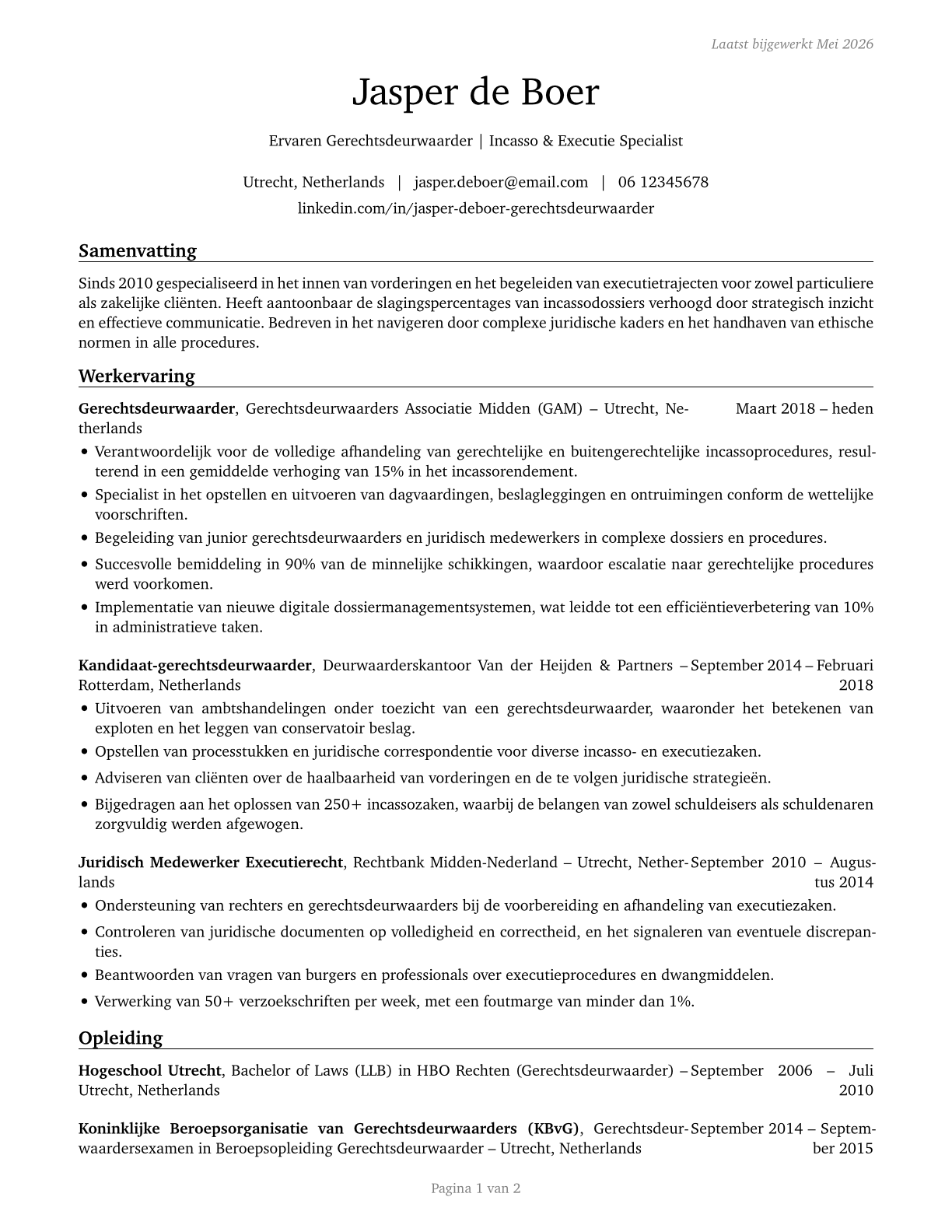Bailiffs CV in Dutch — page 1