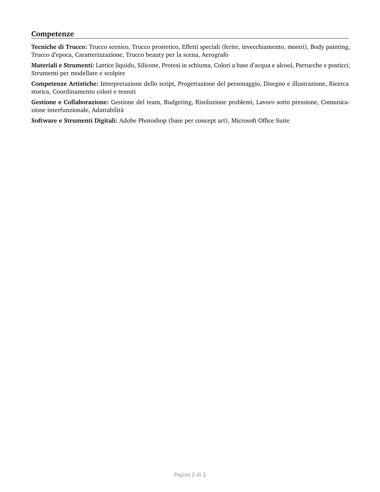 Makeup Artists, Theatrical and Performance CV in Italian — page 2