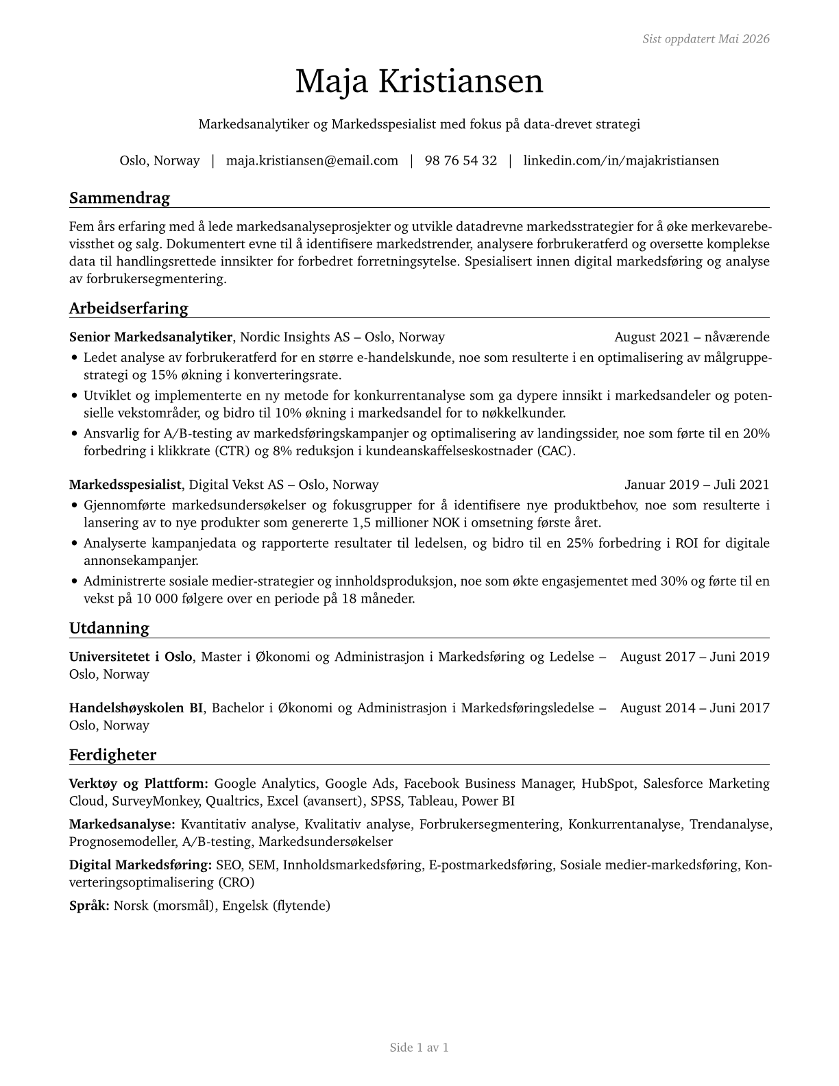 Market Research Analysts and Marketing Specialists CV in Norwegian_bokmal — page 1