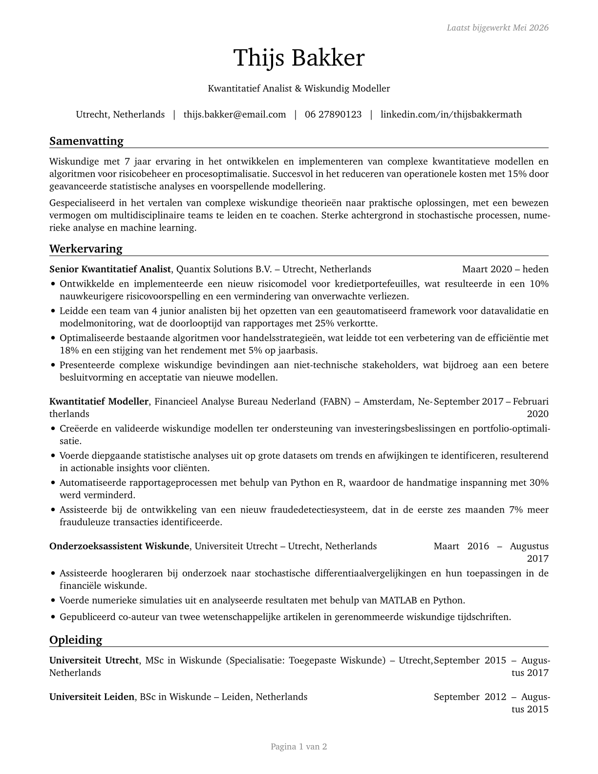 Mathematicians CV in Dutch — page 1