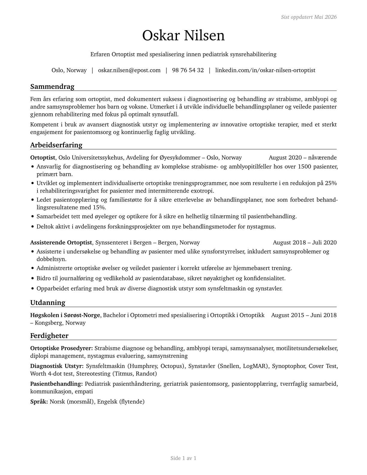 Orthoptists CV in Norwegian_bokmal — page 1