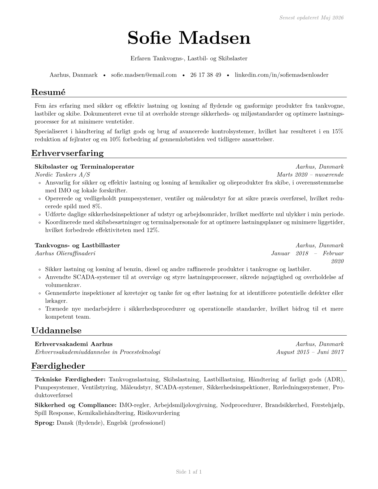Tank Car, Truck, and Ship Loaders CV in Danish — page 1