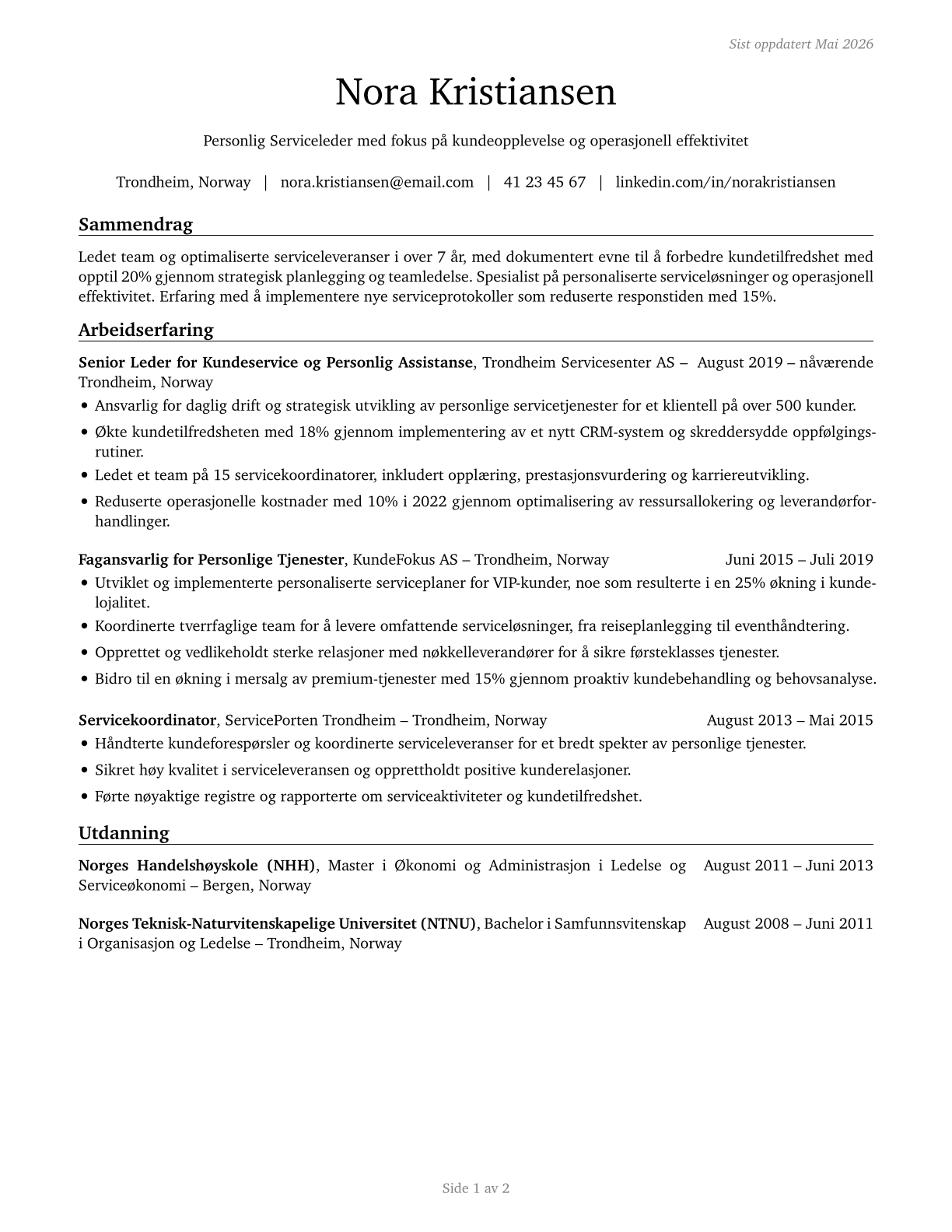 Personal Service Managers, All Other CV in Norwegian_bokmal — page 1