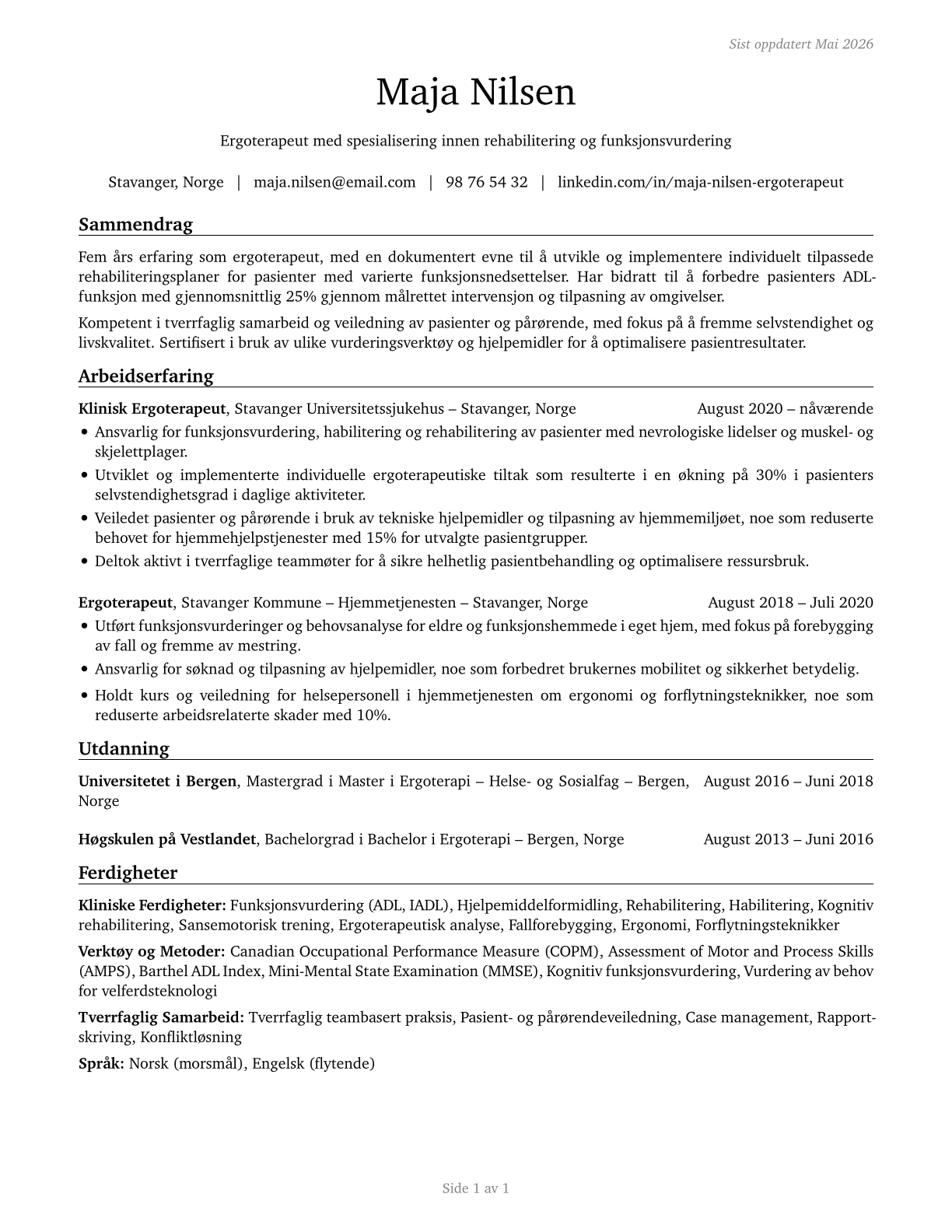 Occupational Therapists CV in Norwegian_bokmal — page 1
