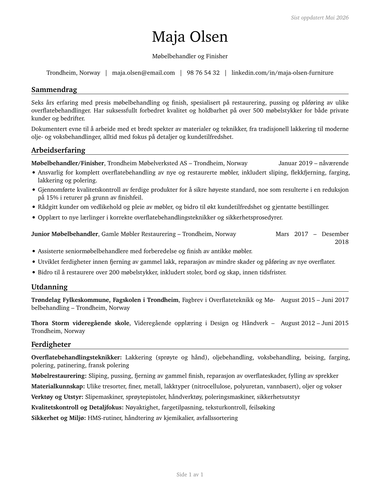 Furniture Finishers CV in Norwegian_bokmal — page 1