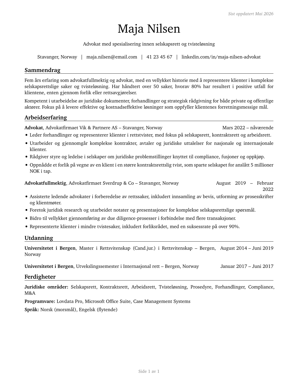 Lawyers CV in Norwegian_bokmal — page 1