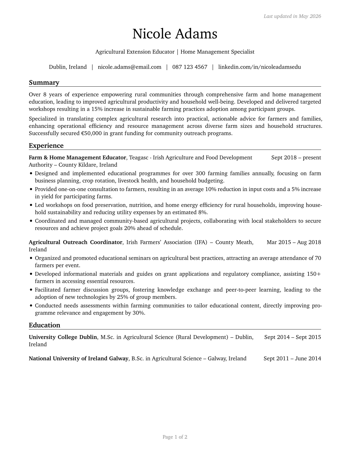 Farm and Home Management Educators CV in English — page 1