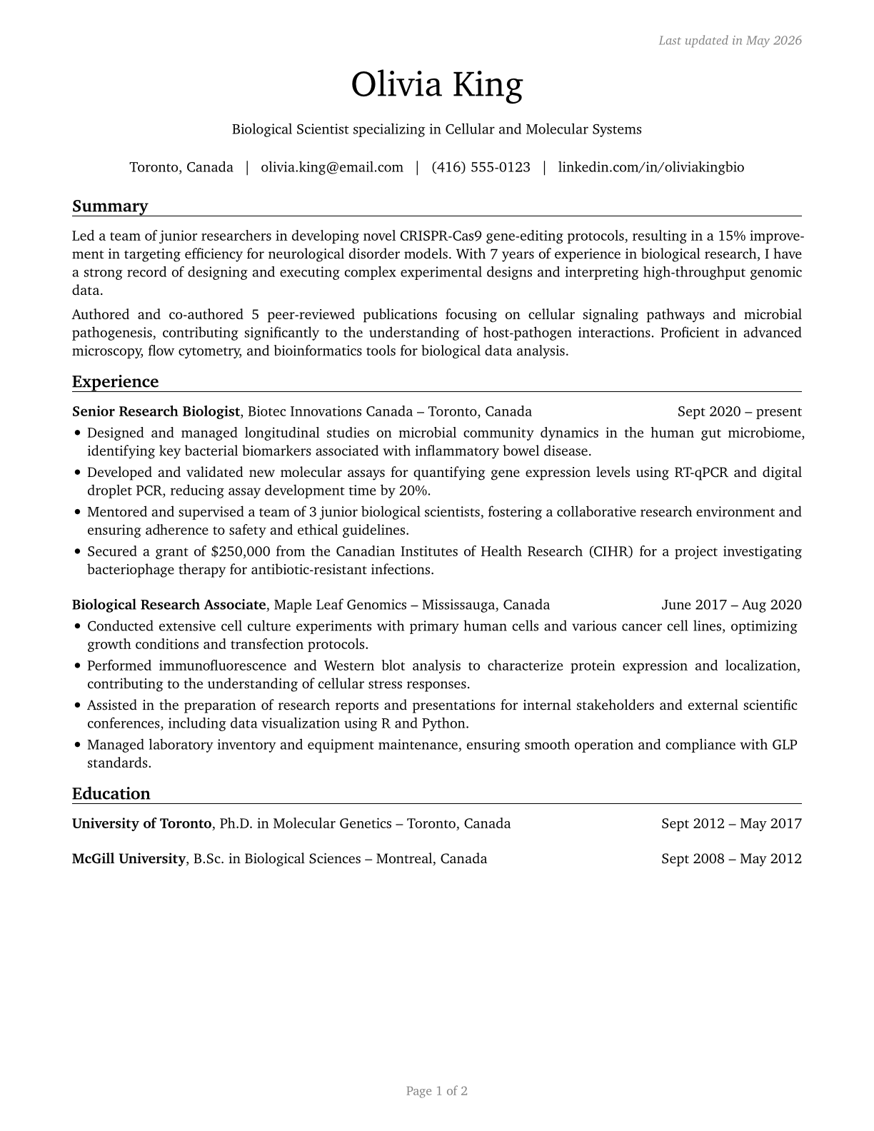 Biological Scientists, All Other CV in English — page 1