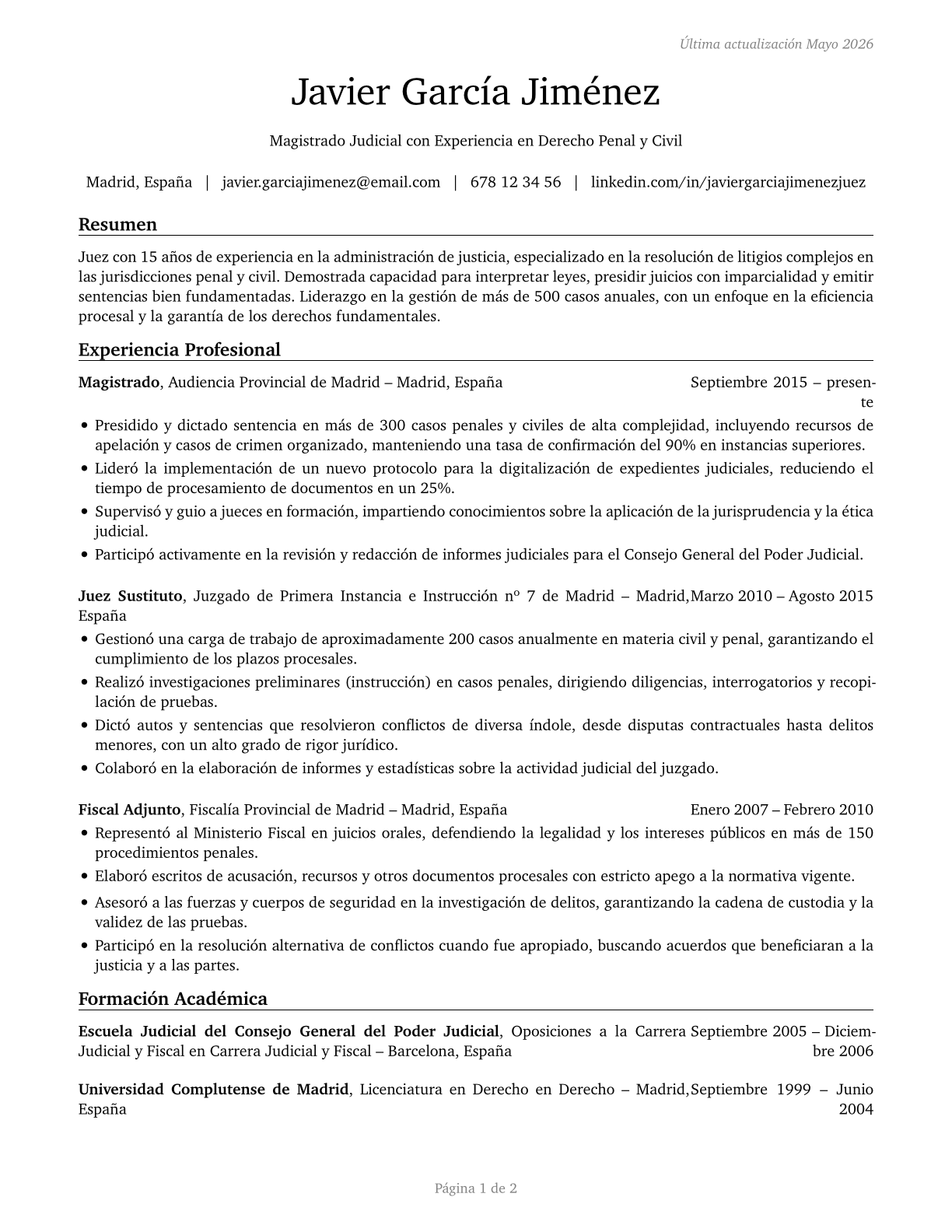 Judges, Magistrate Judges, and Magistrates CV in Spanish — page 1