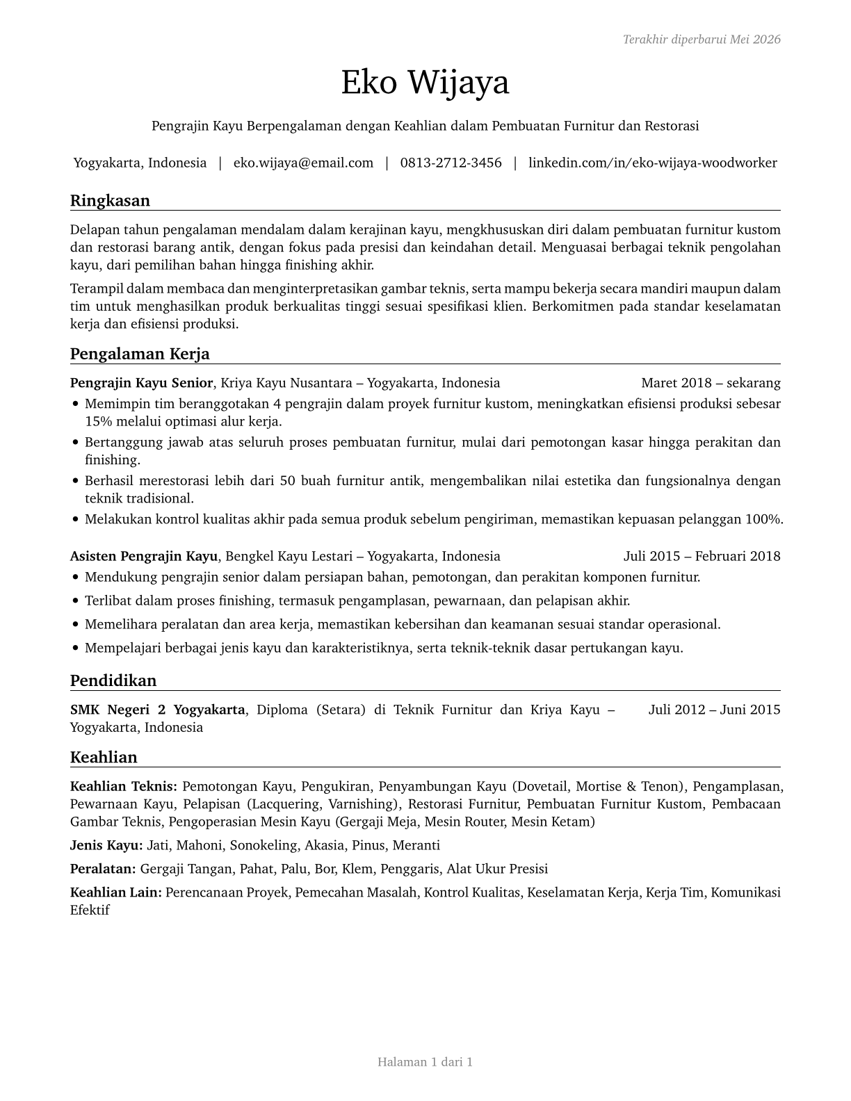 Woodworkers, All Other CV in Indonesian — page 1