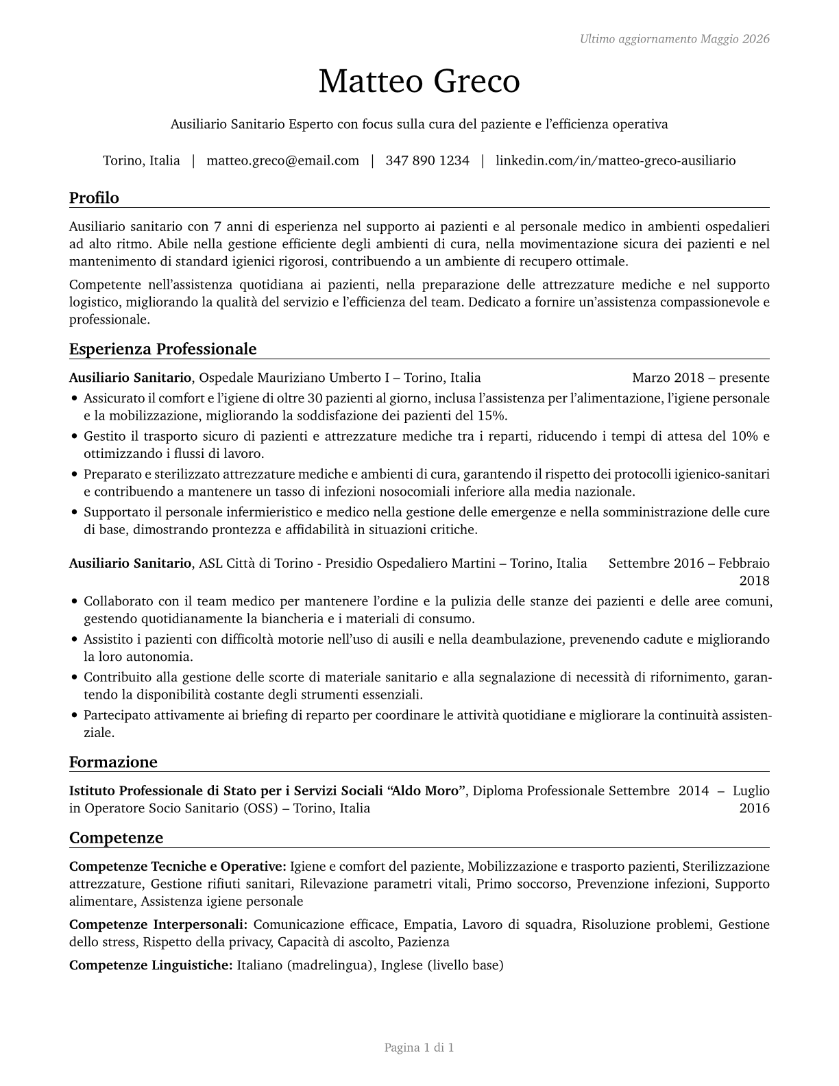 Orderlies CV in Italian — page 1