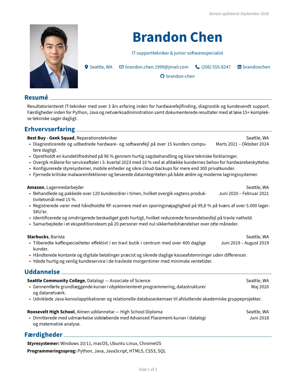 Forhåndsvisning af klassisk CV-skabelon