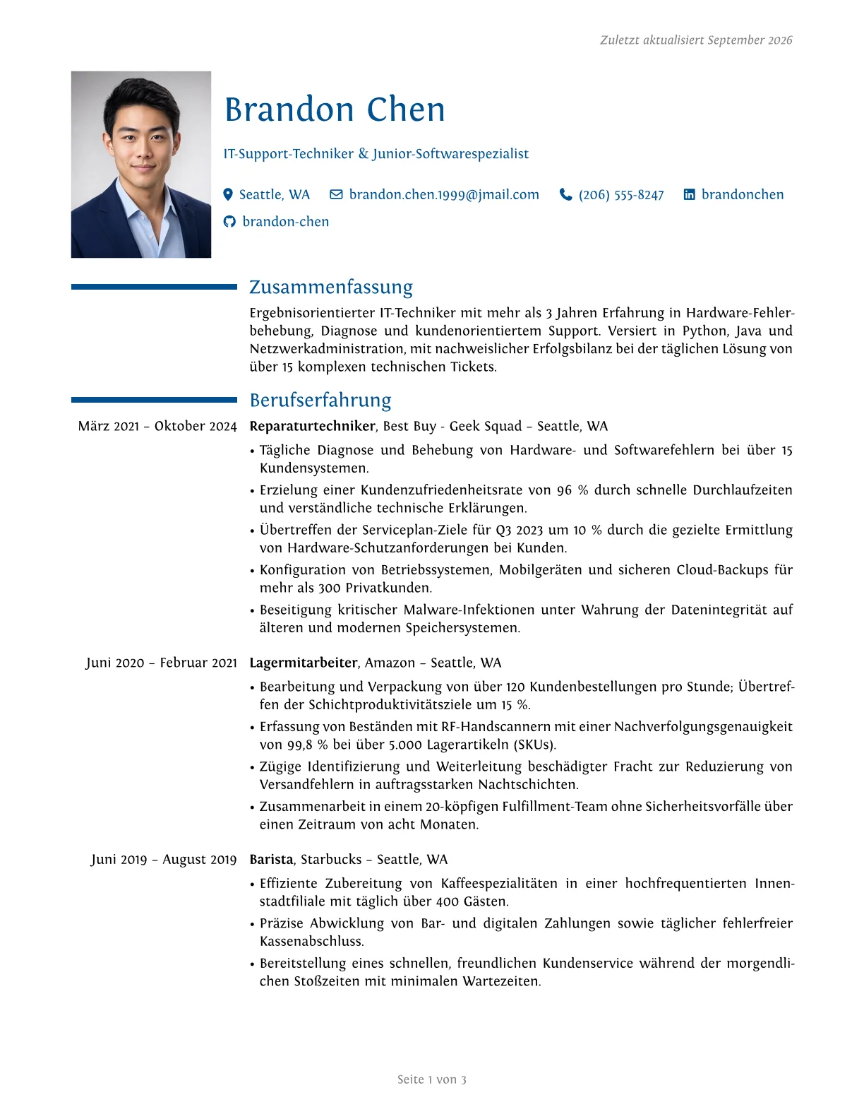 Vorschau der ModernCV-Lebenslaufvorlage