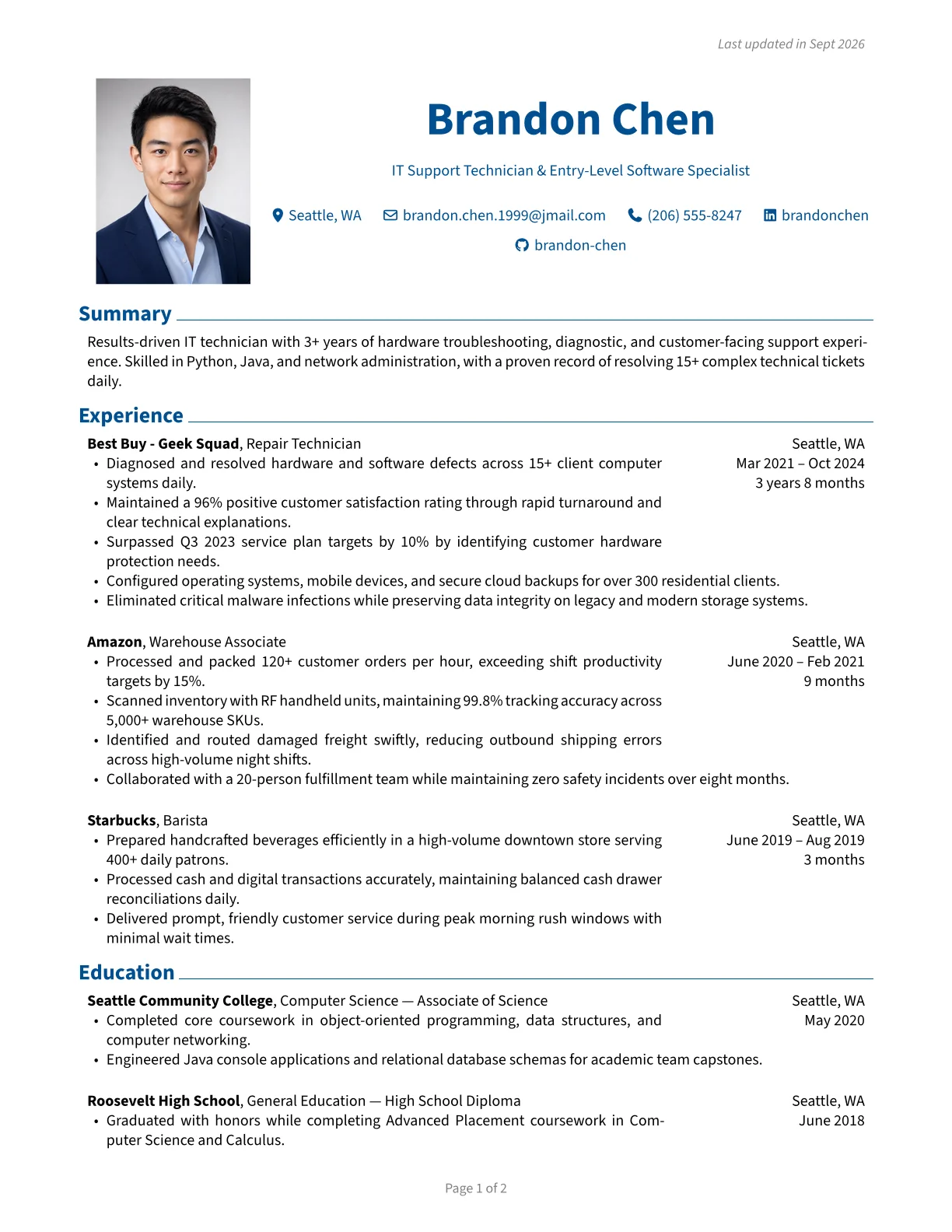 Classic resume template preview