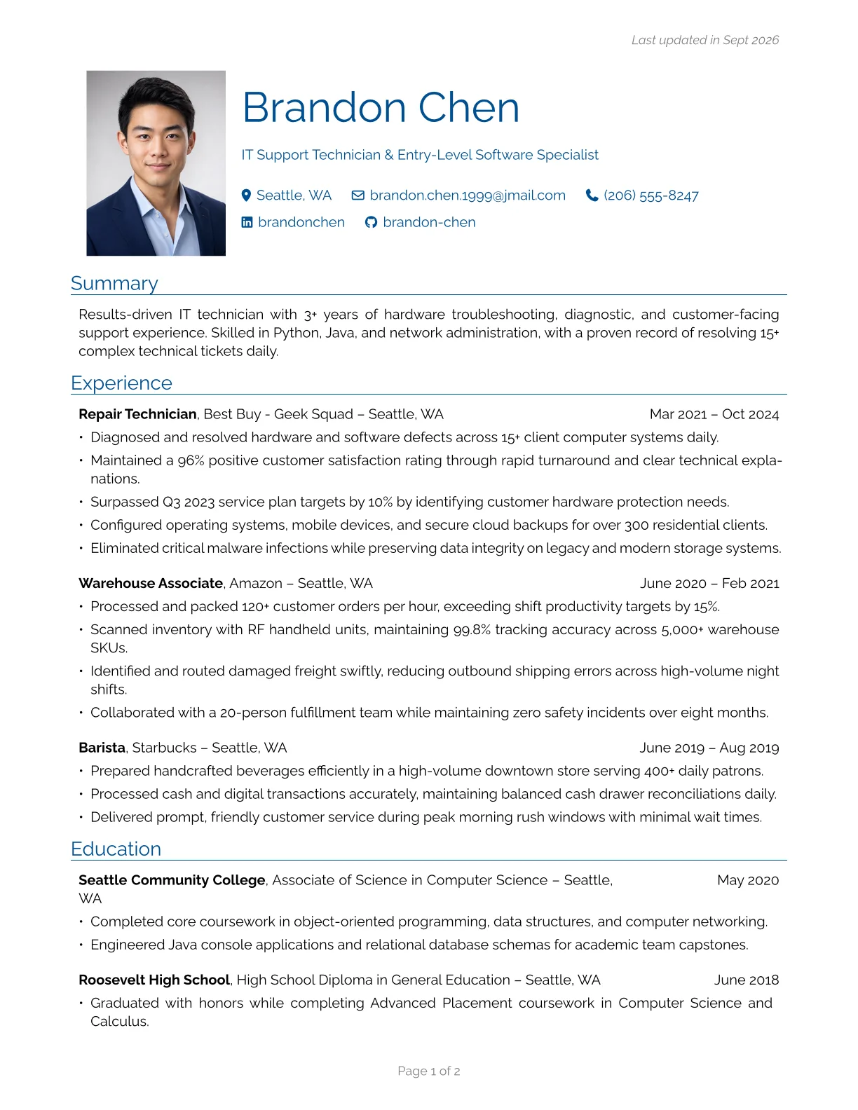 Engineering Classic resume template preview
