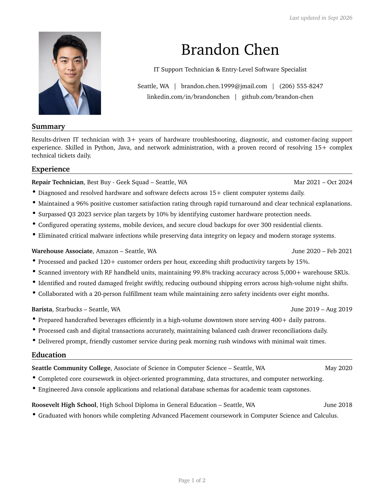 Engineering resume template preview