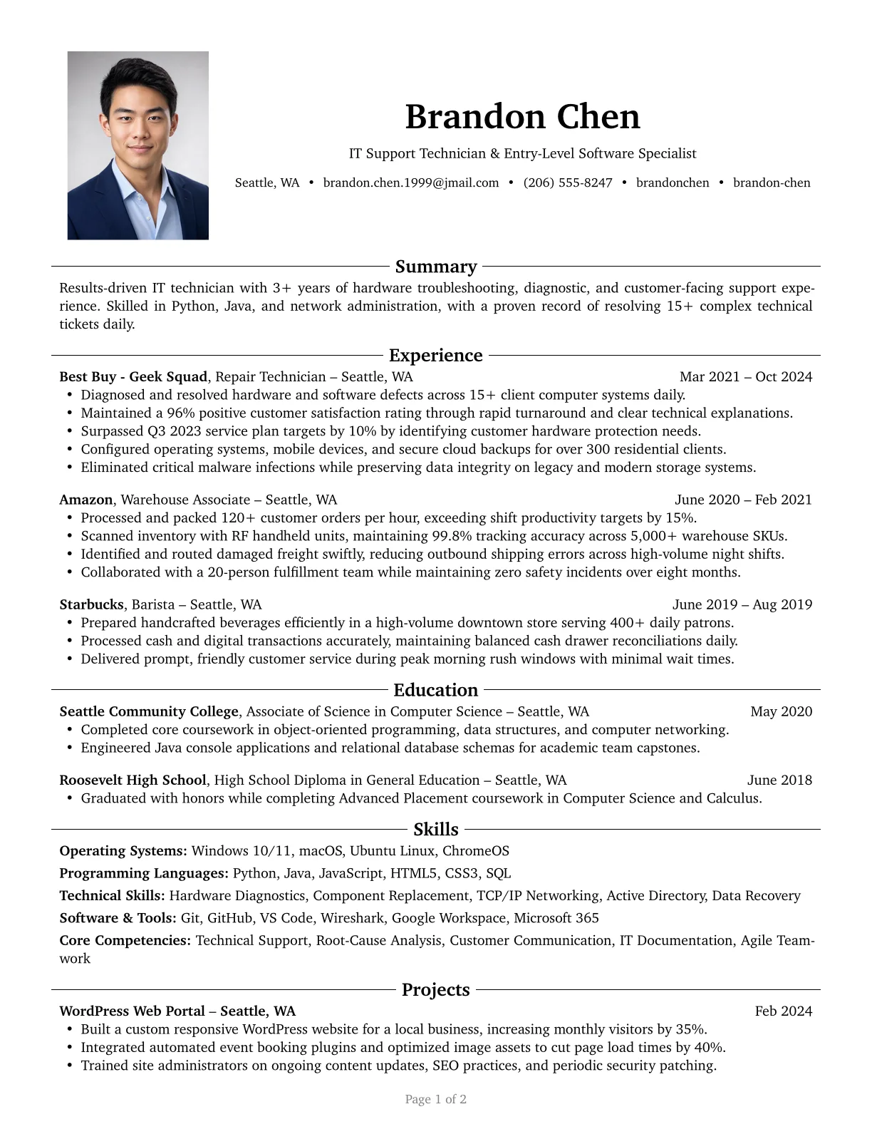 Harvard resume template preview