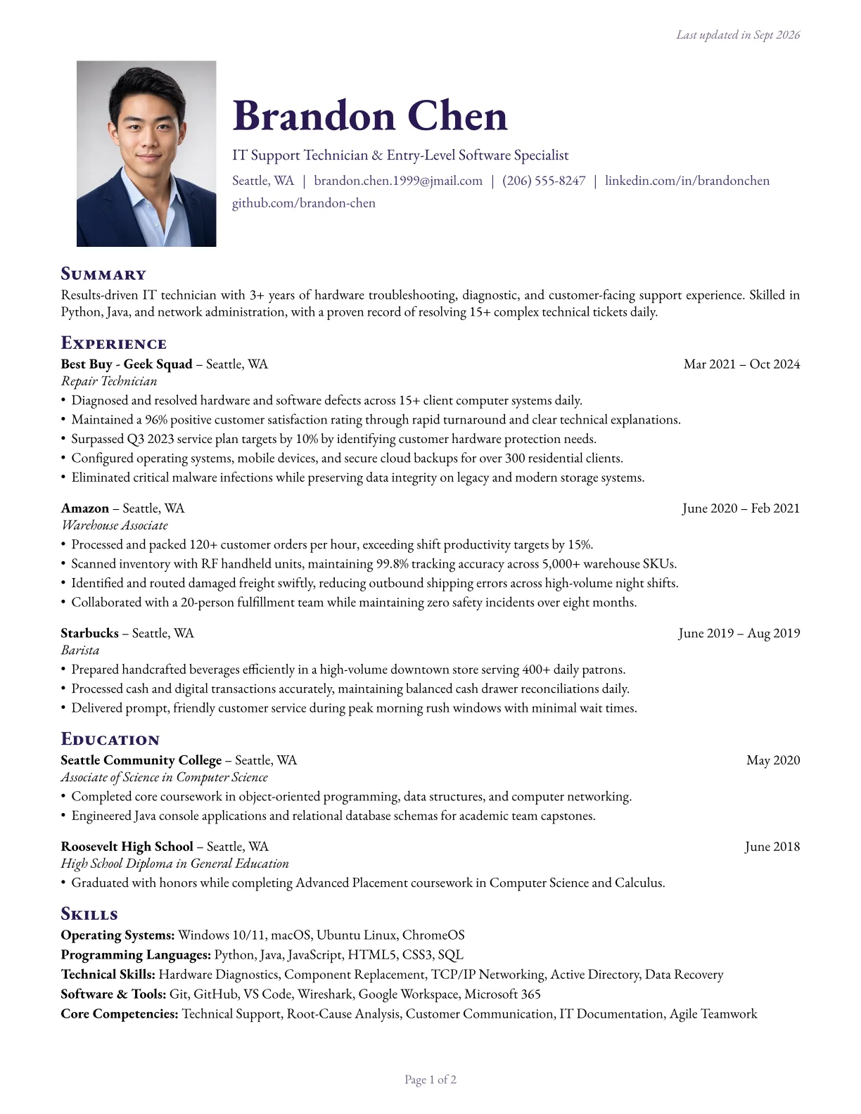Ink resume template preview