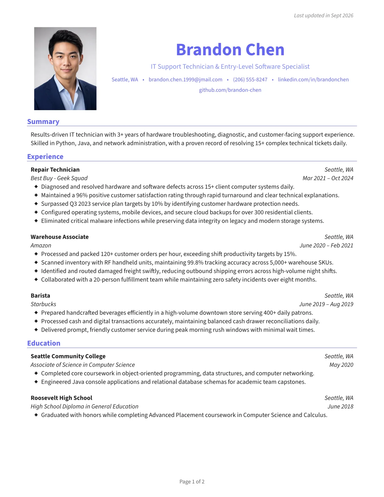 Midnight resume template preview