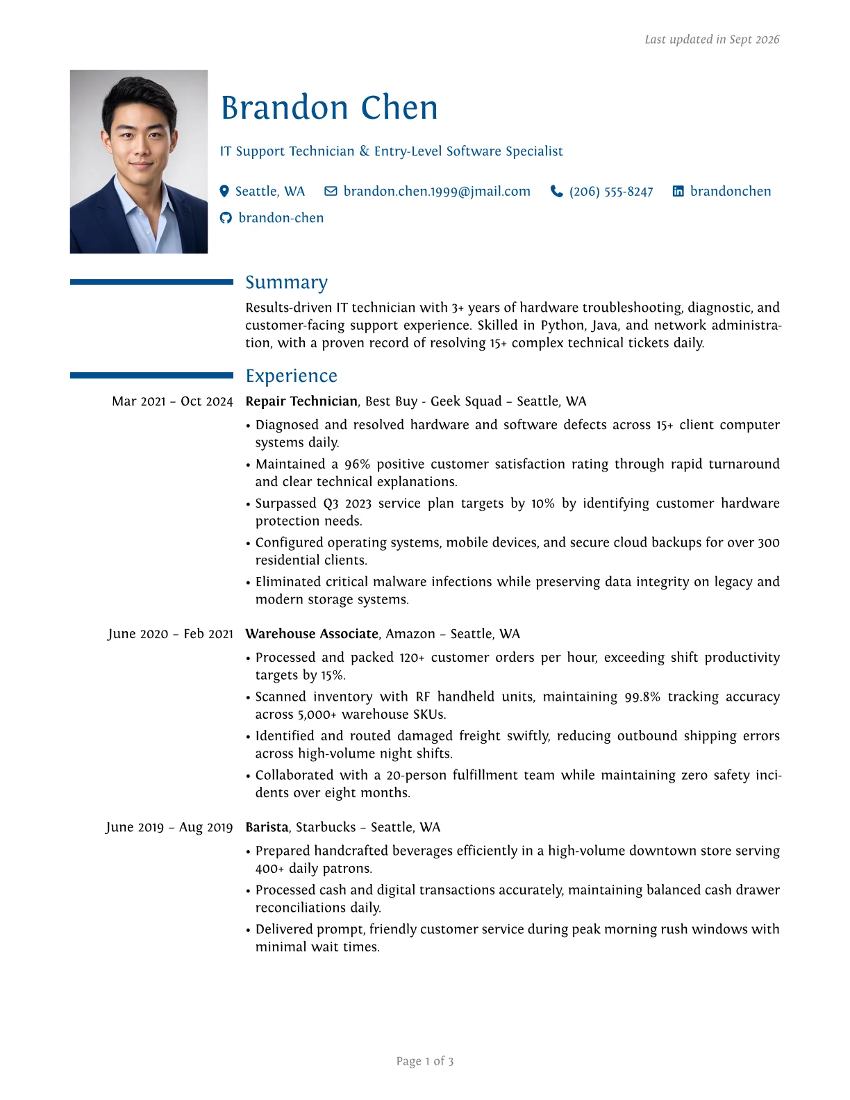 ModernCV resume template preview