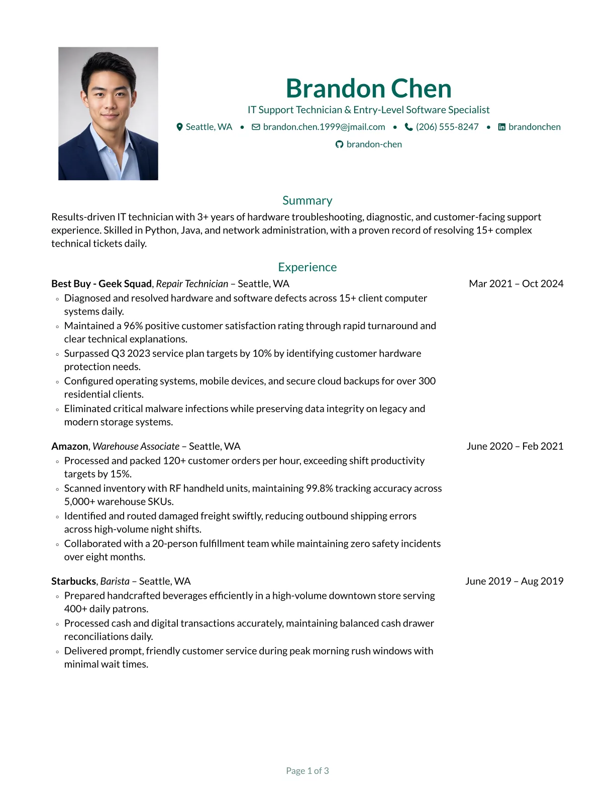 Opal resume template preview