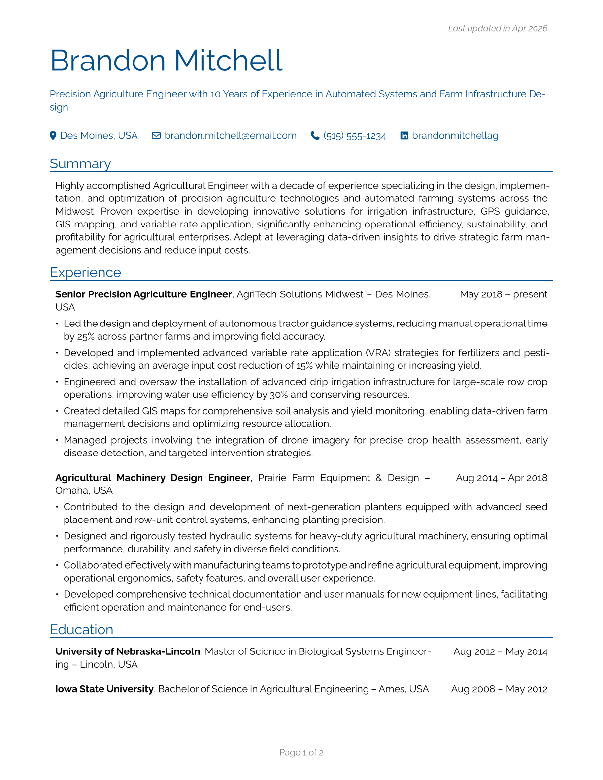 Engineering Classic resume template preview