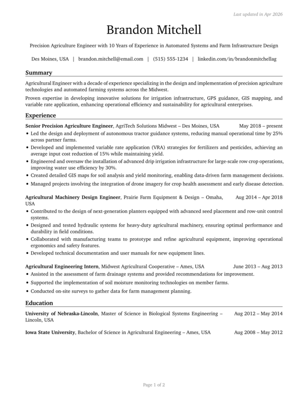 Engineering resume template preview
