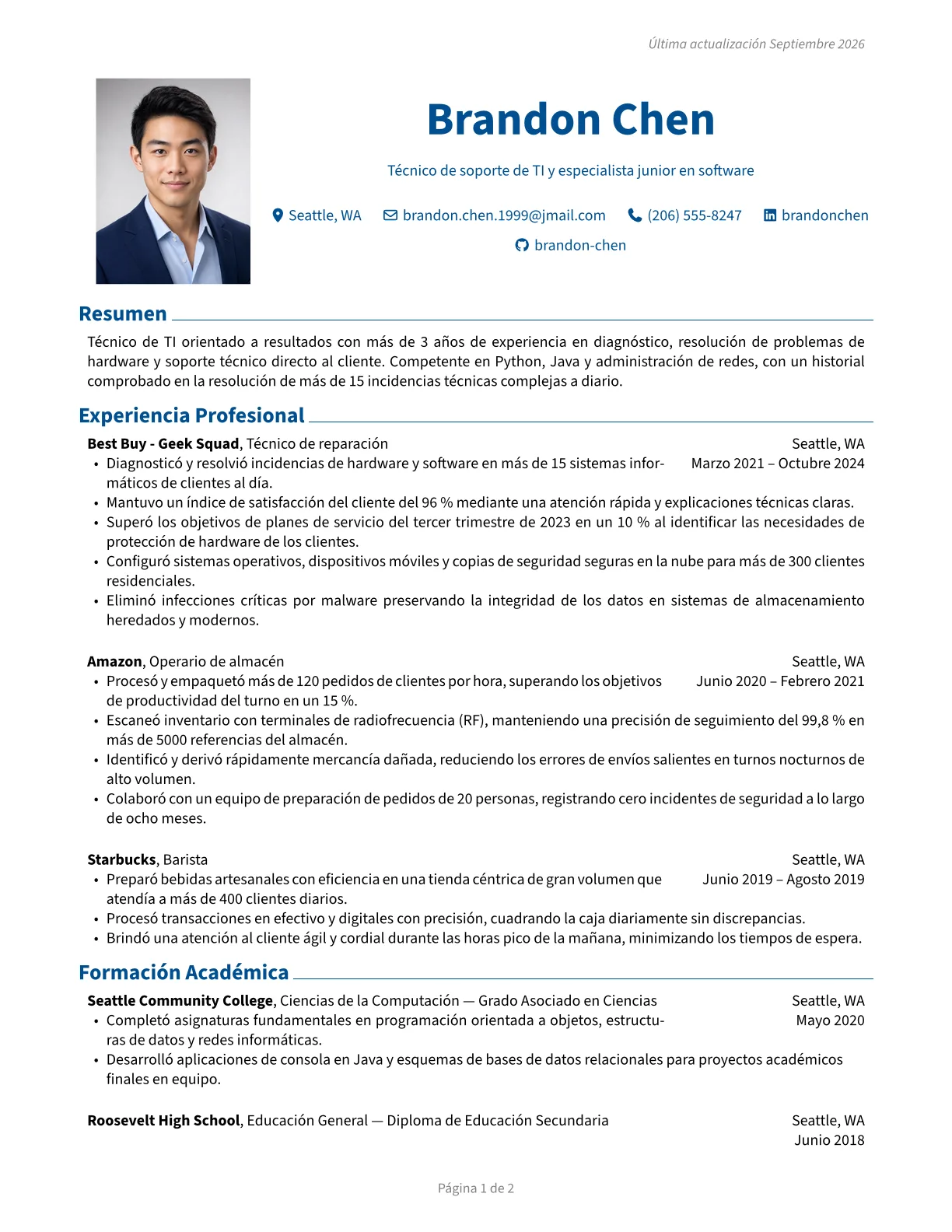 Vista previa de la plantilla de CV clásica