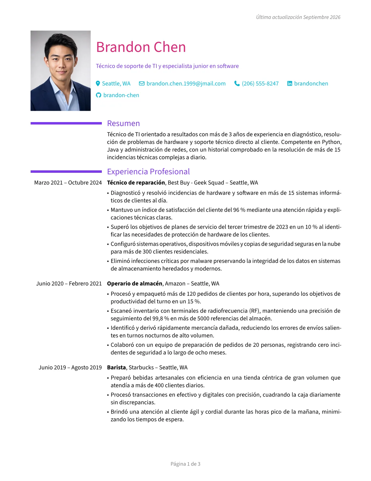 Vista previa de plantilla de CV creativa