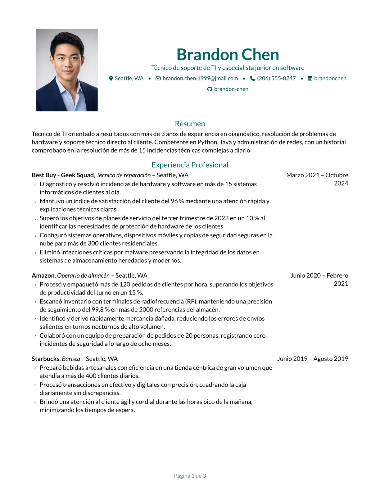 Vista previa de la plantilla de CV Opal