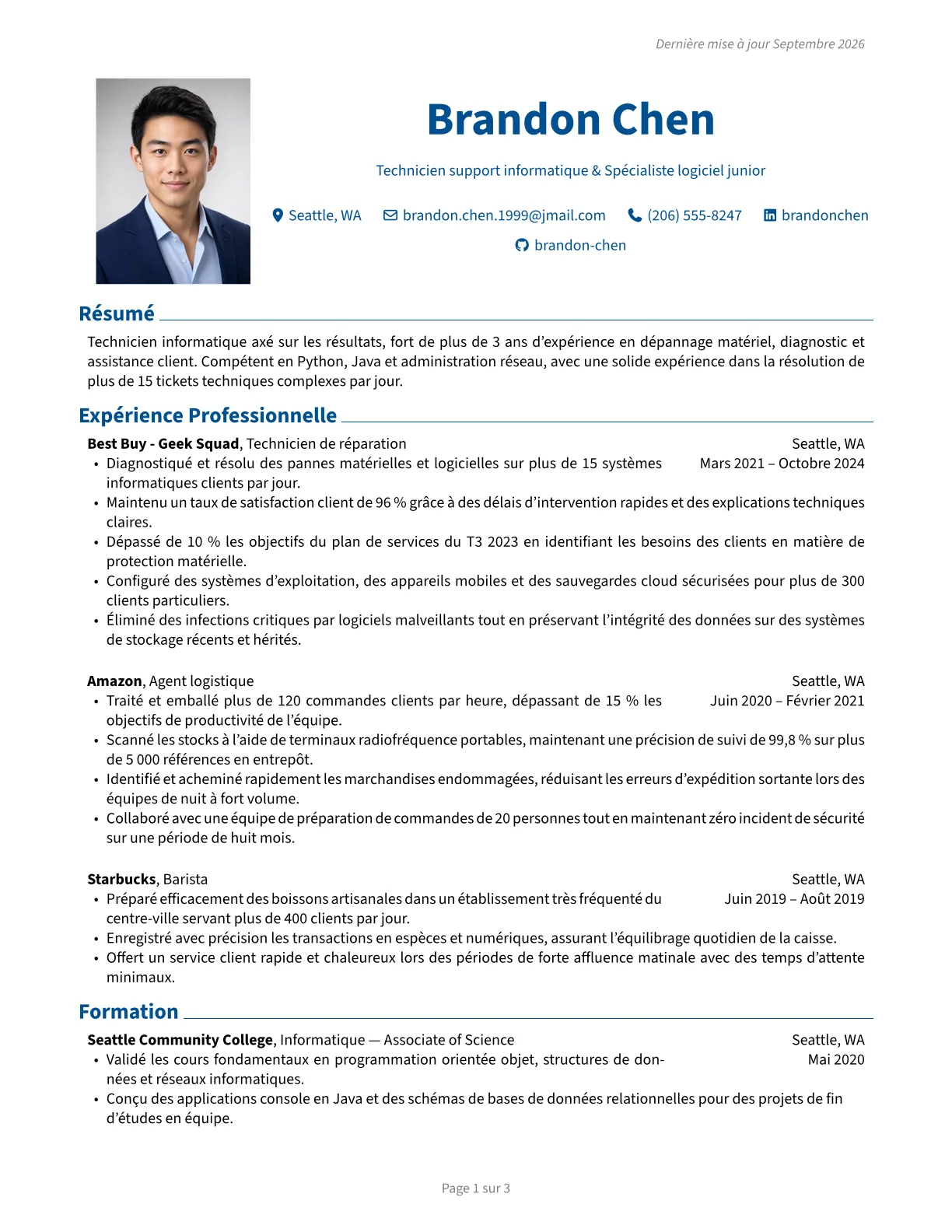Aperçu du modèle de CV classique