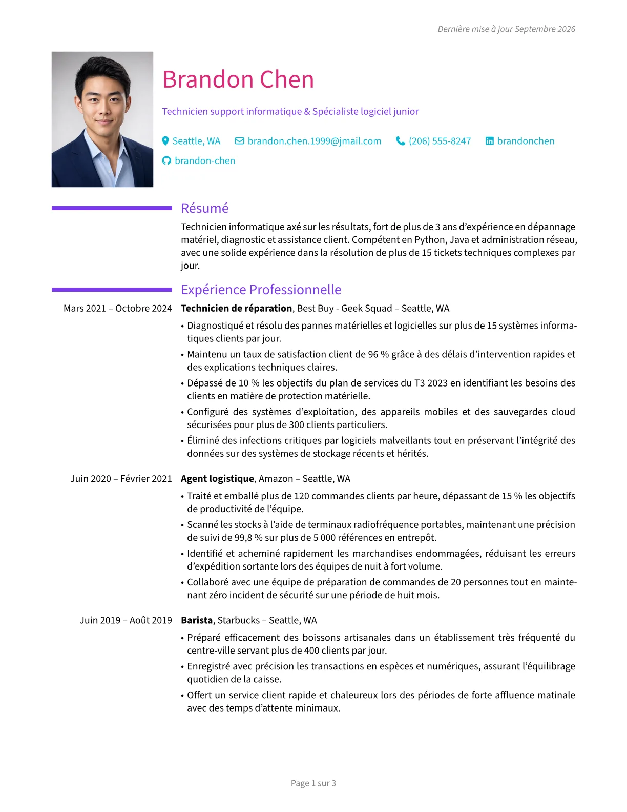 Aperçu du modèle de CV créatif