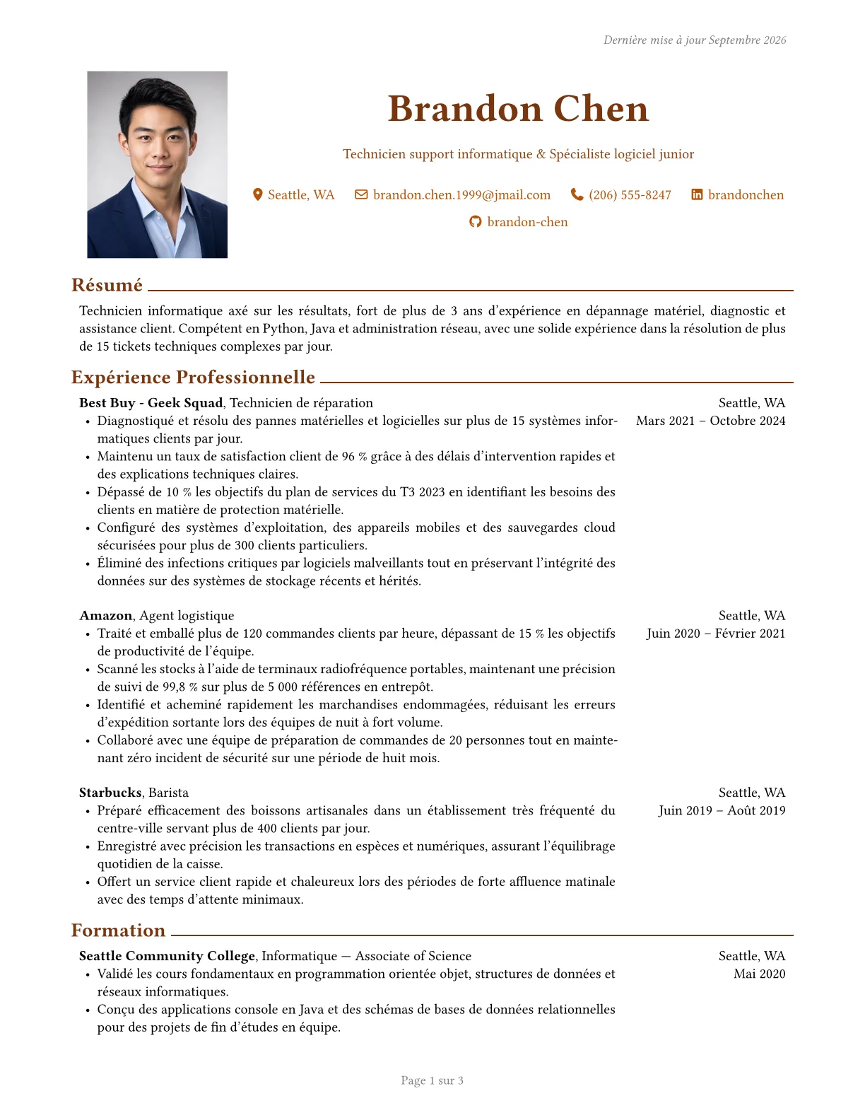 Aperçu du modèle de CV pour cadre