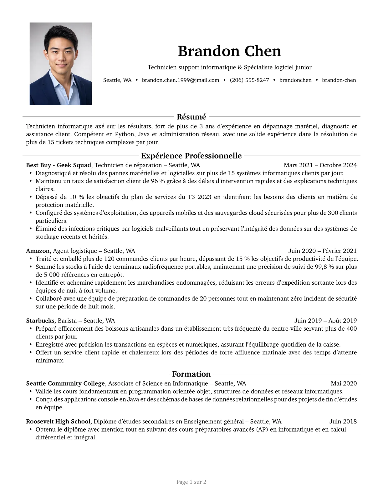 Aperçu du modèle de CV Harvard