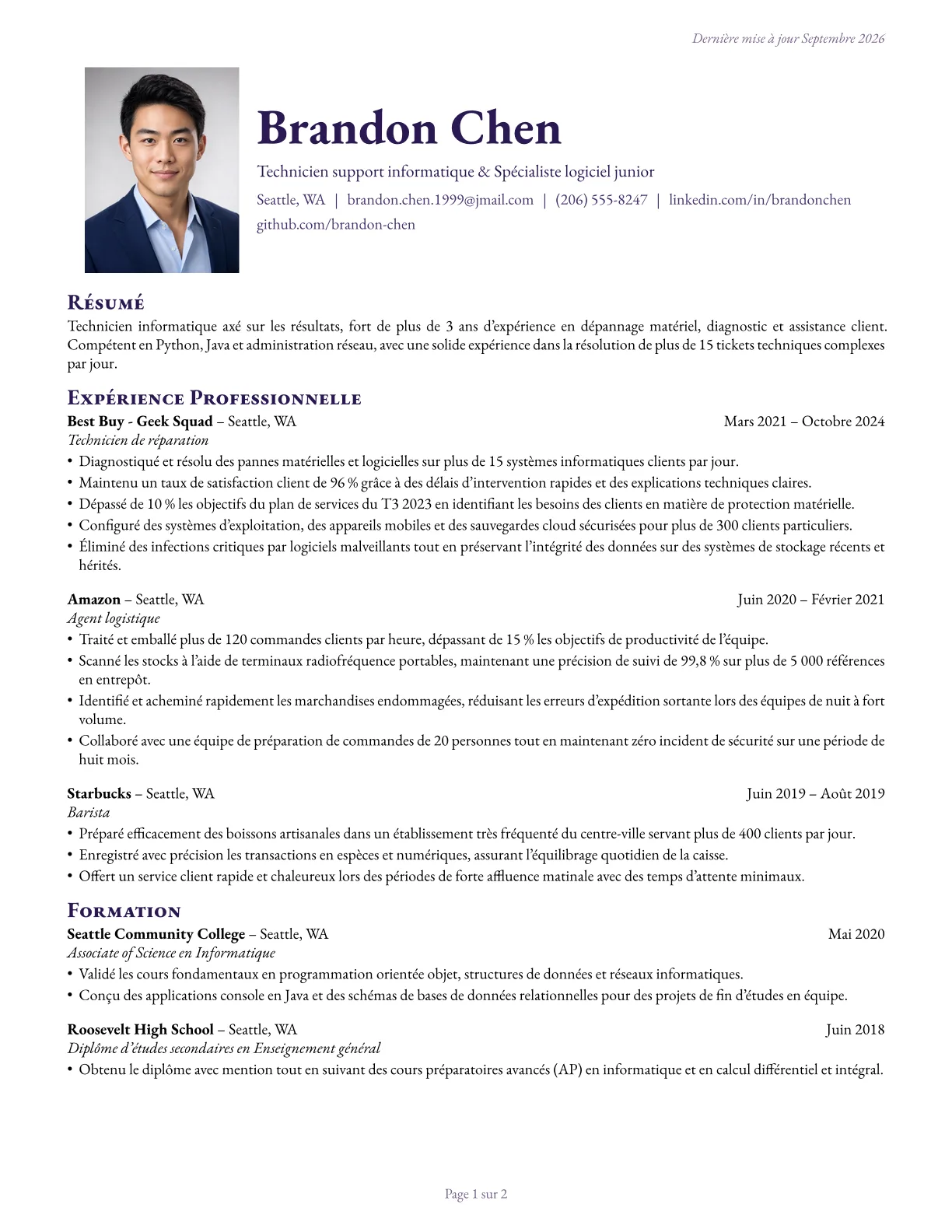 Aperçu du modèle de CV Ink