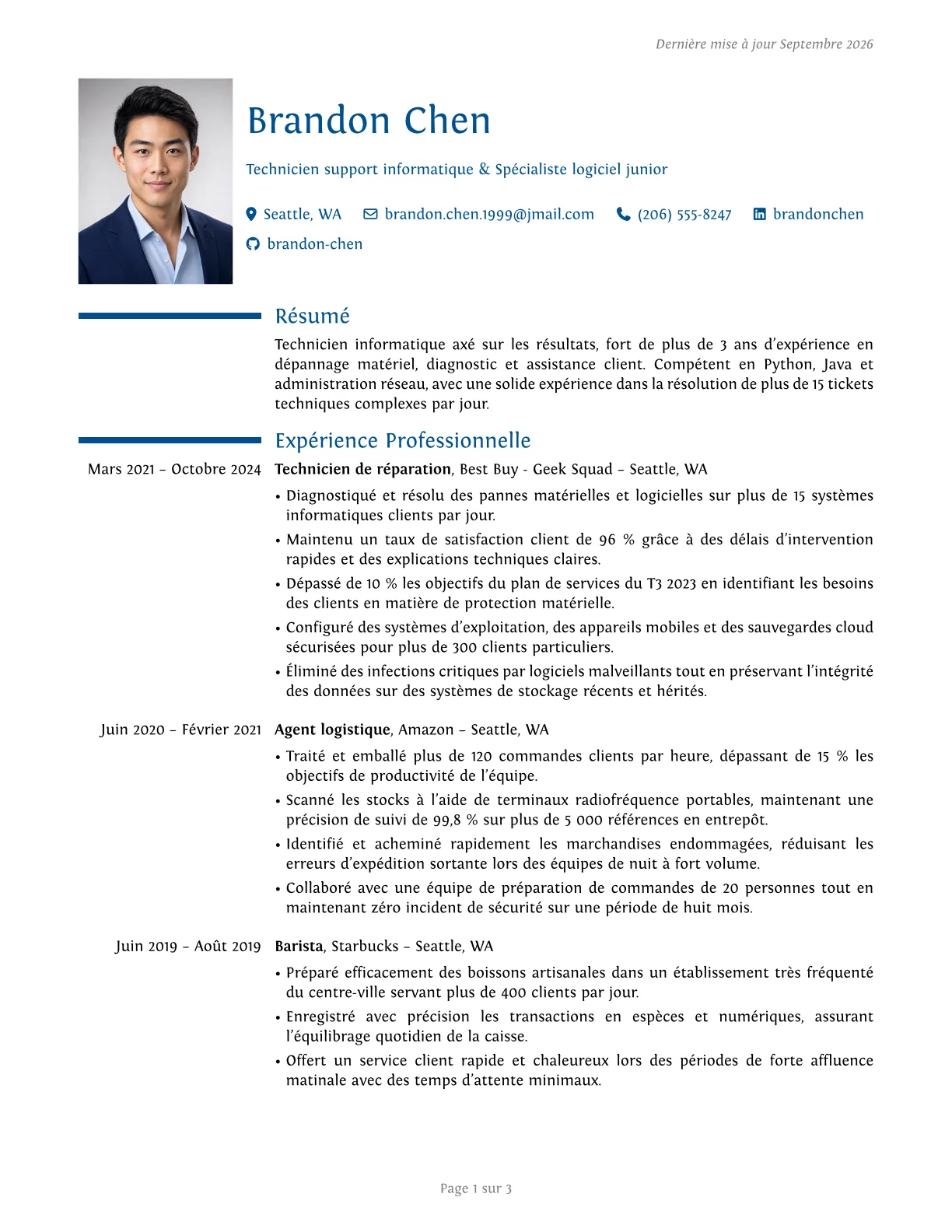 Aperçu du modèle de CV ModernCV