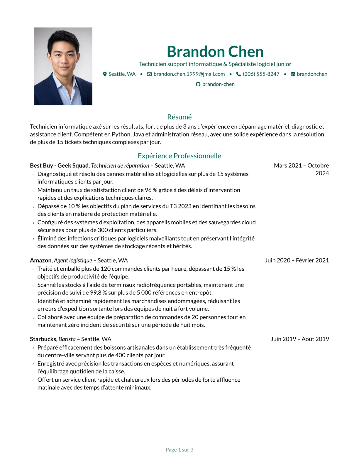 Aperçu du modèle de CV Opal