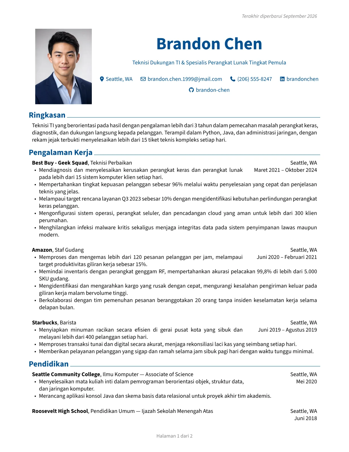 Pratinjau templat resume klasik