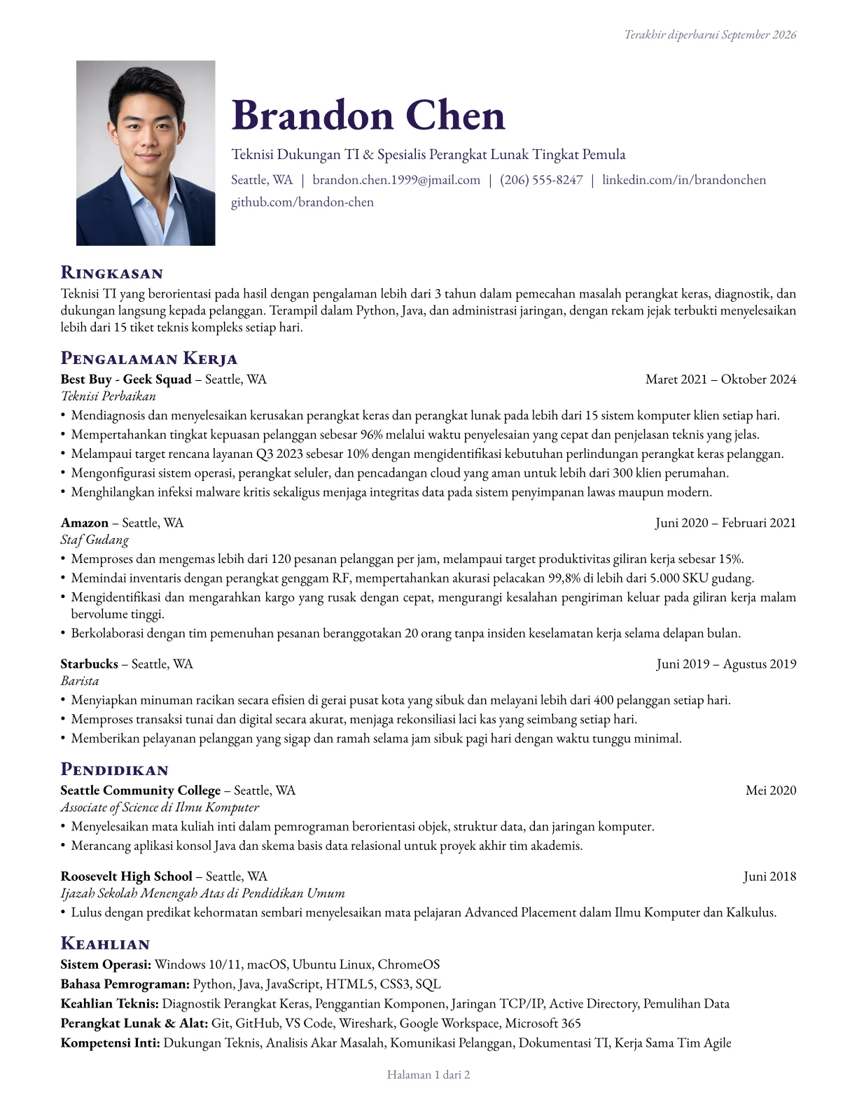 Pratinjau templat resume Ink