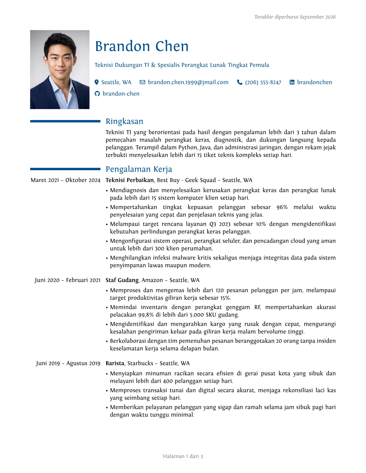 Pratinjau templat resume ModernCV