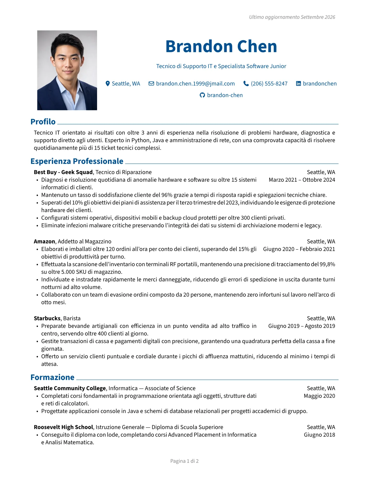 Anteprima modello di CV classico