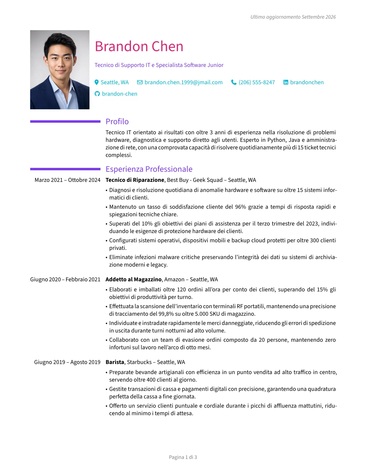 Anteprima del modello di CV creativo