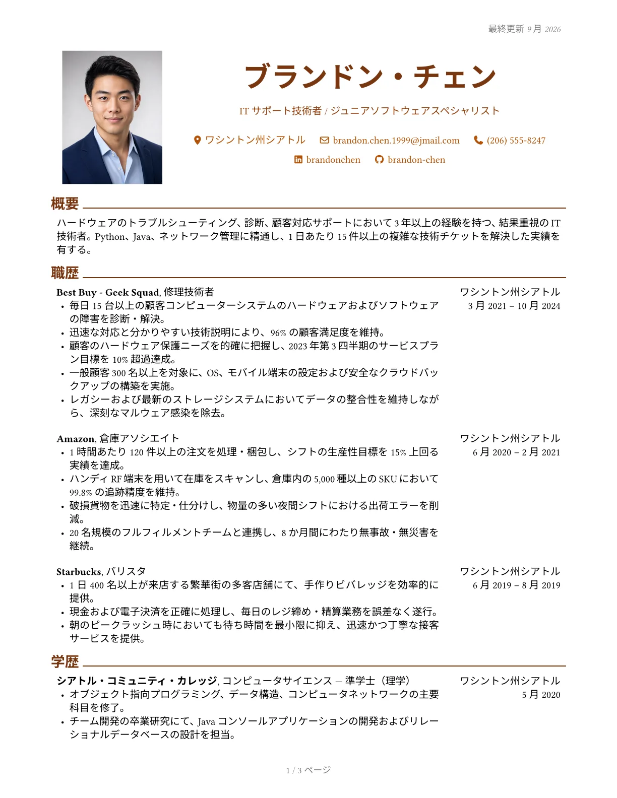エグゼクティブ向けレジュメテンプレートのプレビュー