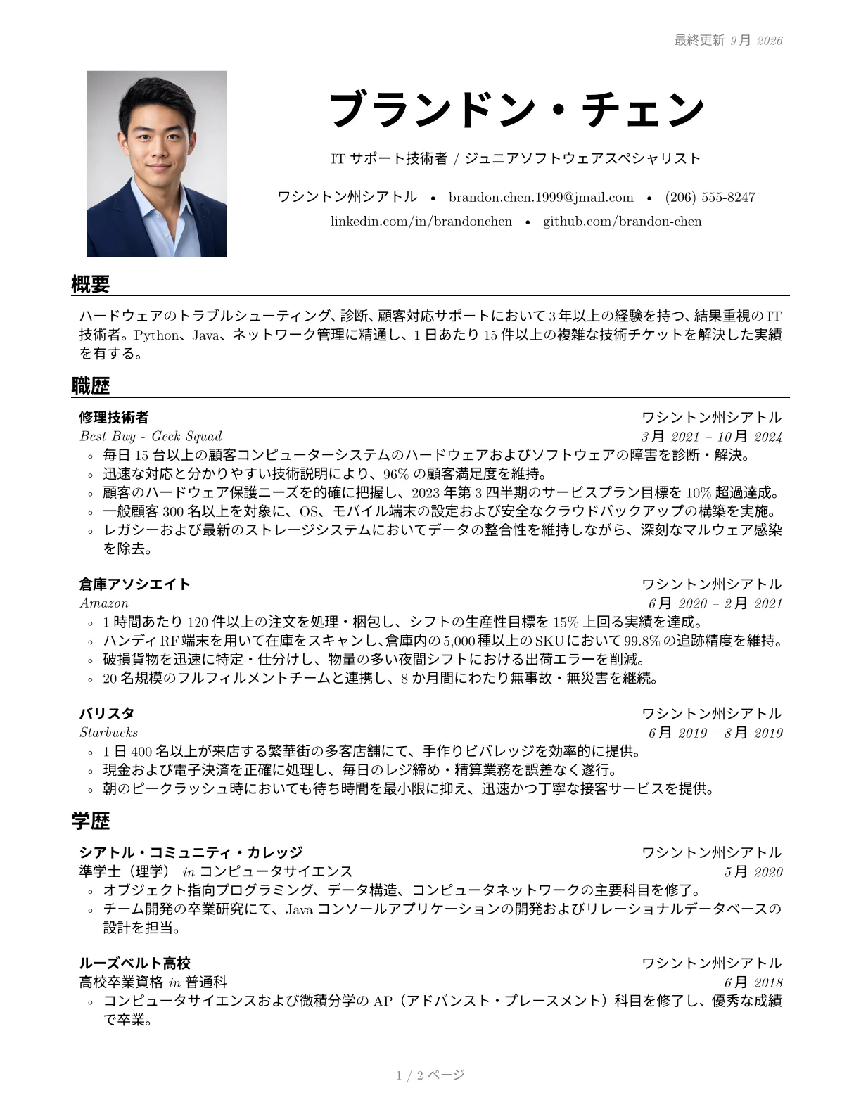 Sb2nov 履歴書テンプレートのプレビュー