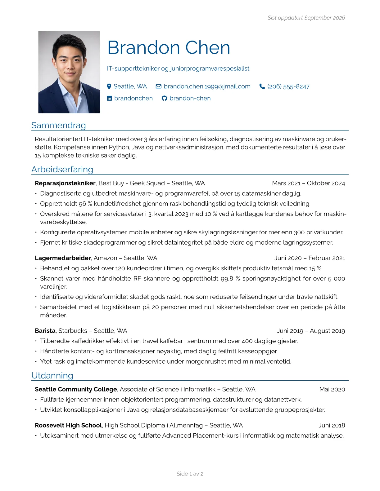 Forhåndsvisning av Engineering Classic CV-mal
