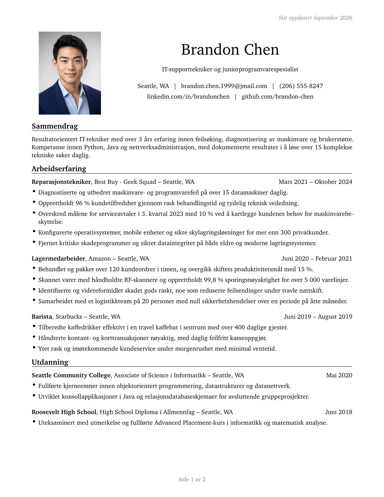 Forhåndsvisning av Engineering CV-mal