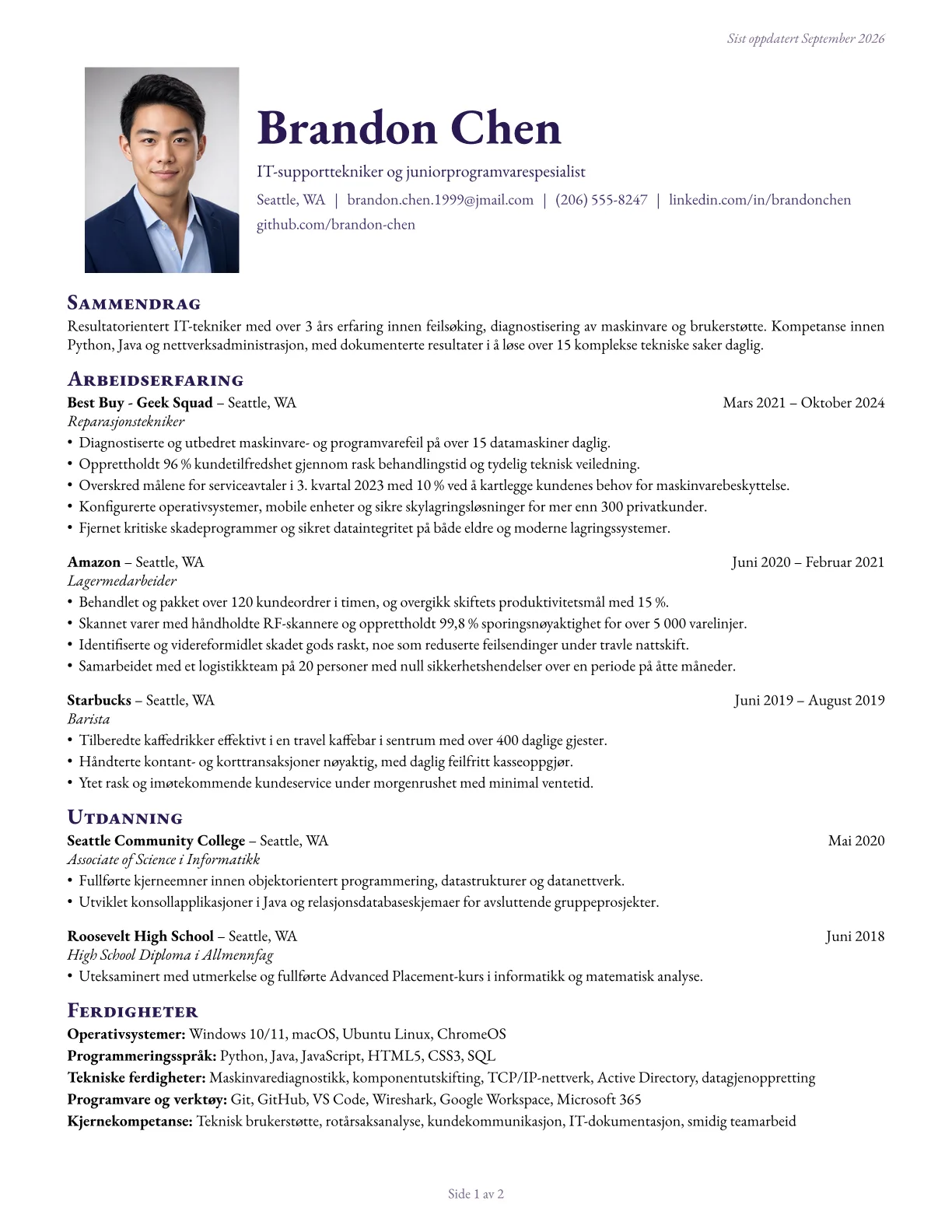 Forhåndsvisning av Ink CV-mal